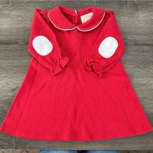 TBBC 18-24M Holly Day LS Dress Richmond Red w White elbow patches EUC
